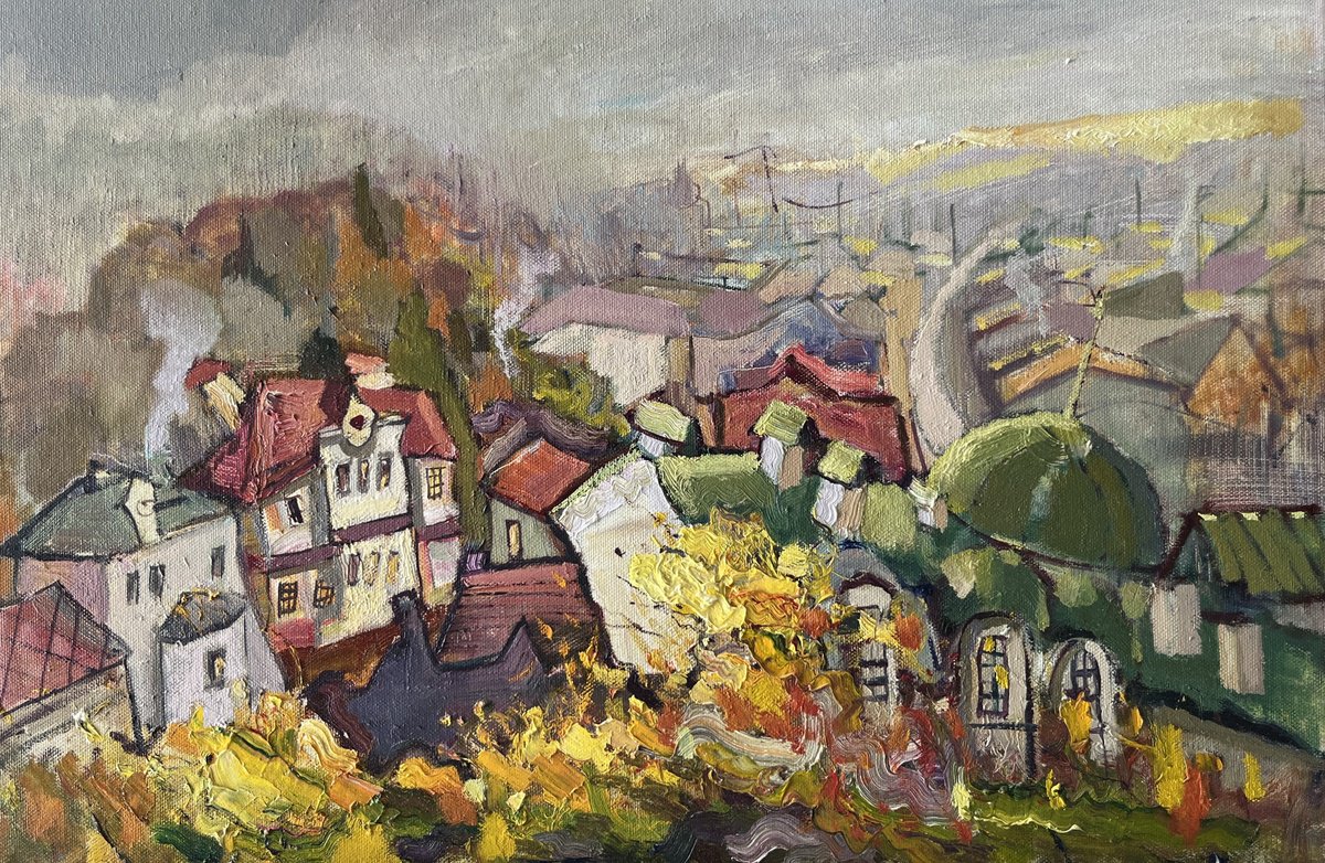 Impressionistic Cityscapes Oil Painting By Jacob Burda, 24 X 16, Kyiv Street, Original Artwork