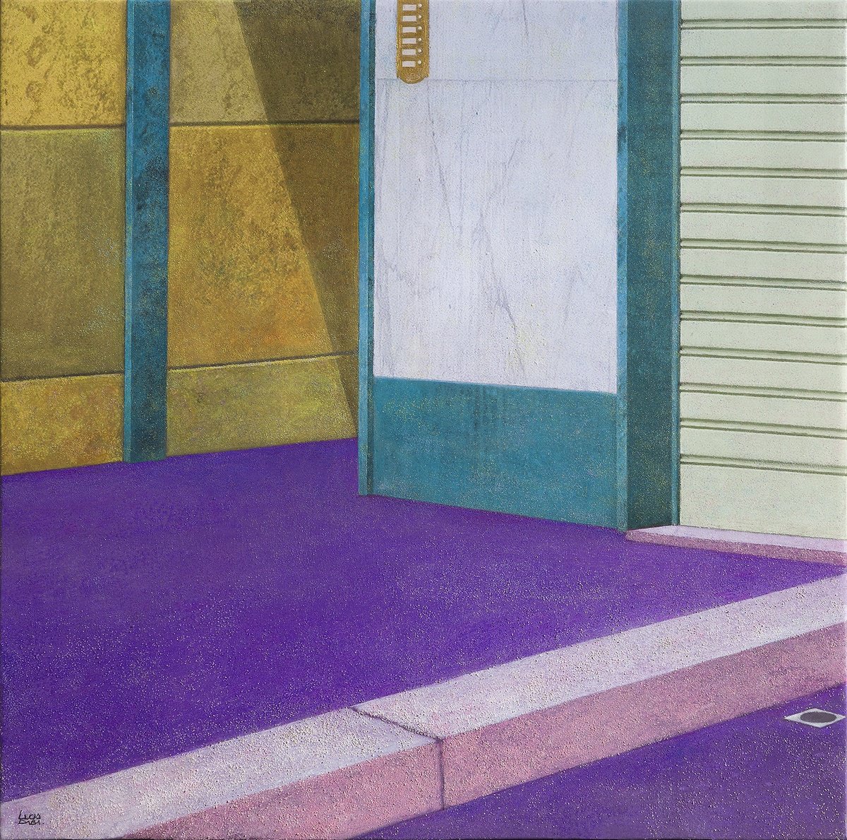 Urban And Pop Cityscapes Painting By Lucia Dibi, 31 X 31", Citofono, Original Artwork