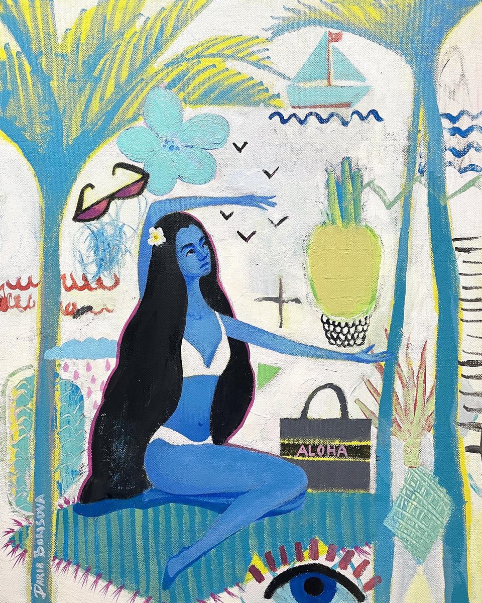 Surrealistic Portrait Acrylic Painting By Daria Borisova, 16 X 20, Aloha., Original Artwork