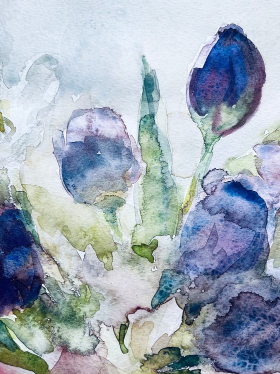 French tulips #1 . Original watercolour painting. 2020