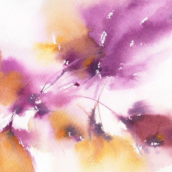 Small purple abstract flower painting