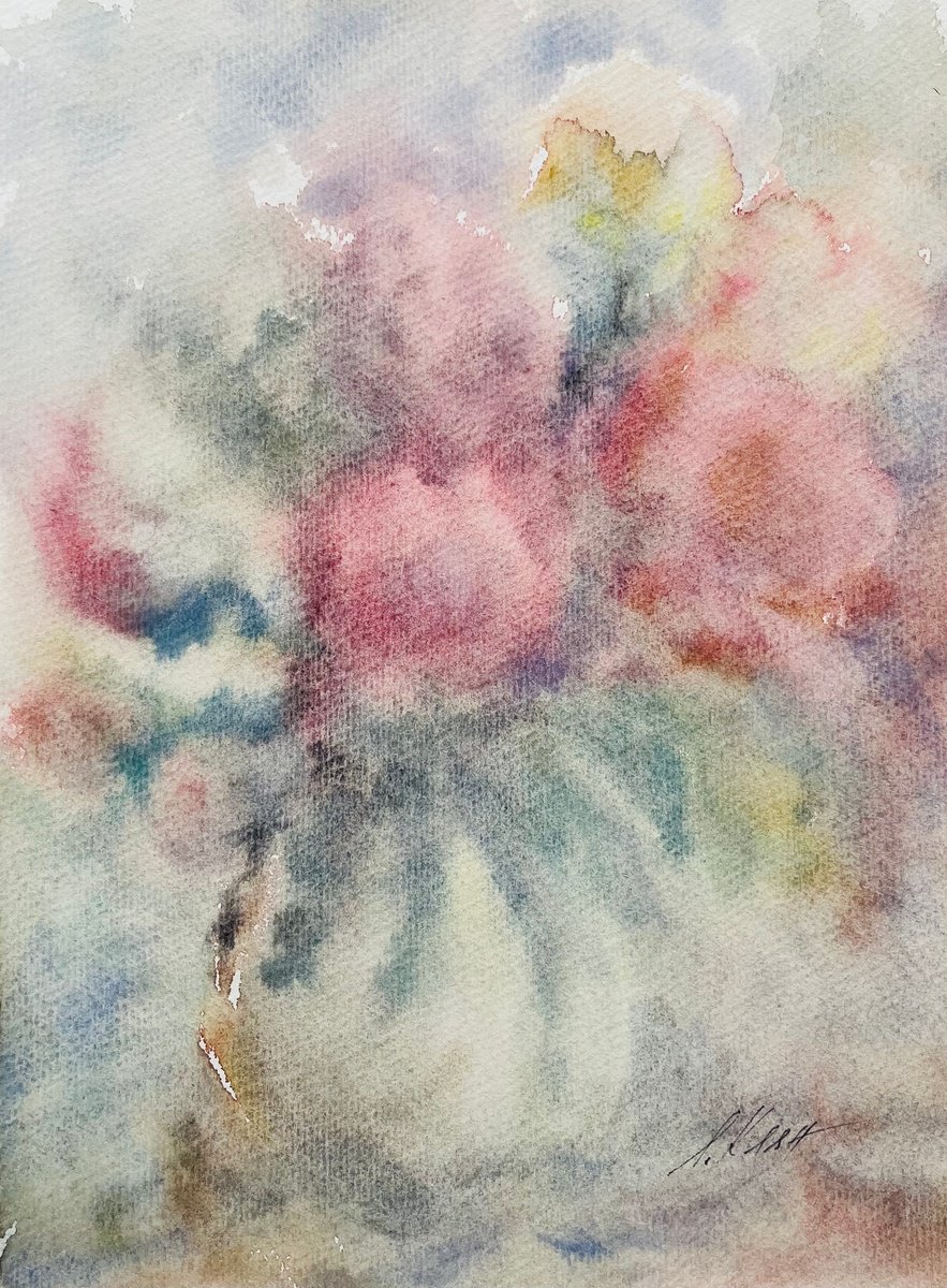 Impressionistic Botanical Watercolour By Elena Klyan, 8 X 11, Roses 2023, Original Artwork