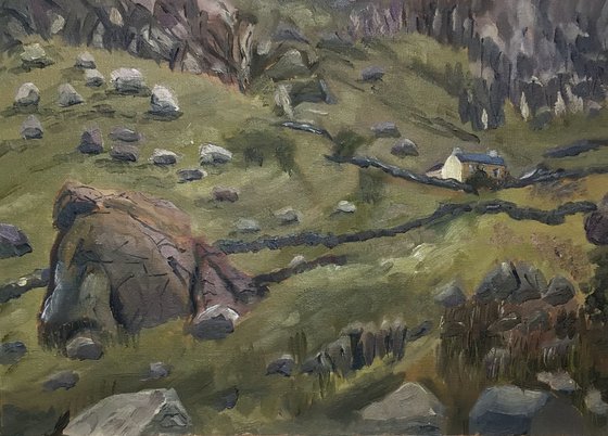 Lonely cottage, Llanberis, Snowdonia, oil painting