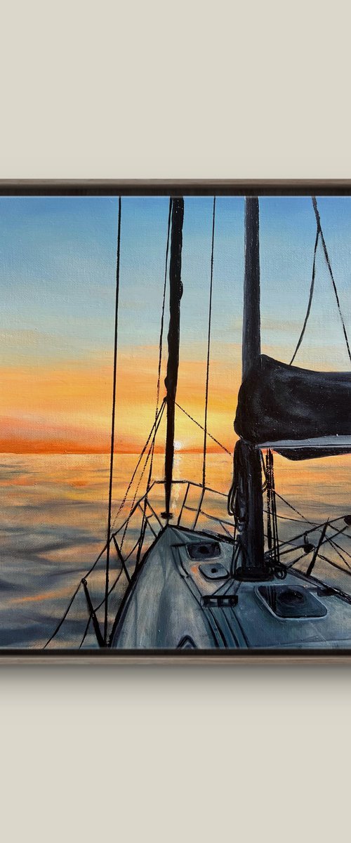 Sailboat at sunset by Valentina Ash
