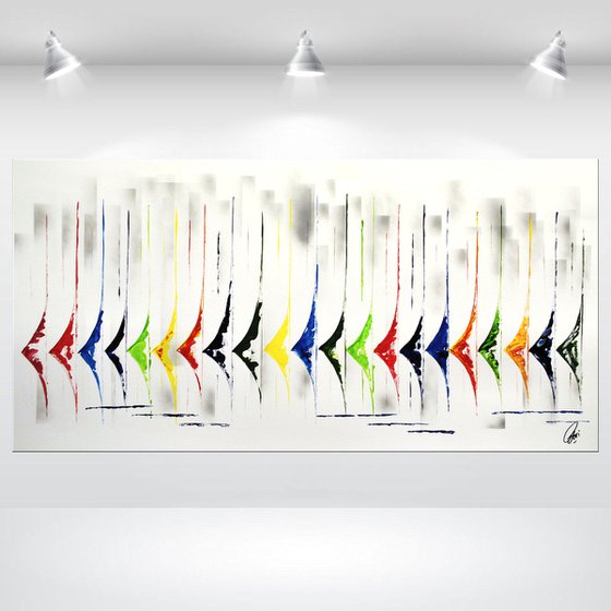 City Race- Abstract- Colourfull Sailboat Painting- Large Acrylic Art Canvas Wart Art Ready to hang