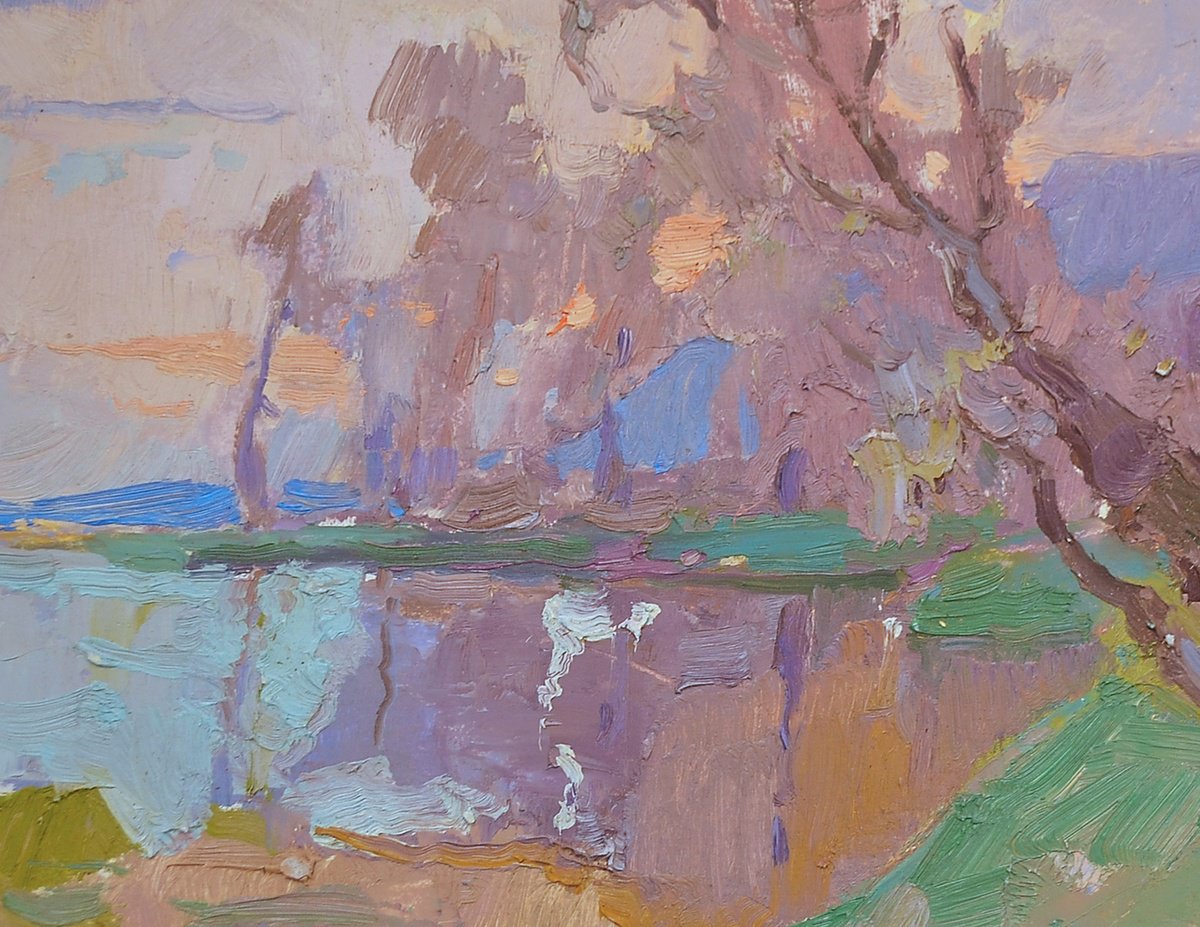 Impressionistic Landscape Oil Painting By Alexander Shandor, 19 X 15, Near The River, Original Artwork