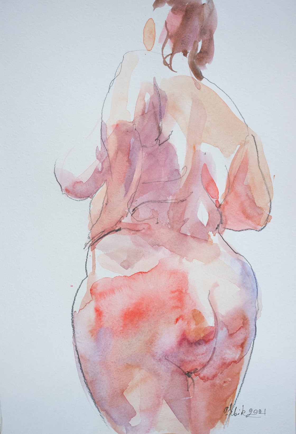 Nude fat lady 20211201 Watercolour by Irina Bibik-Chkolian | Artfinder