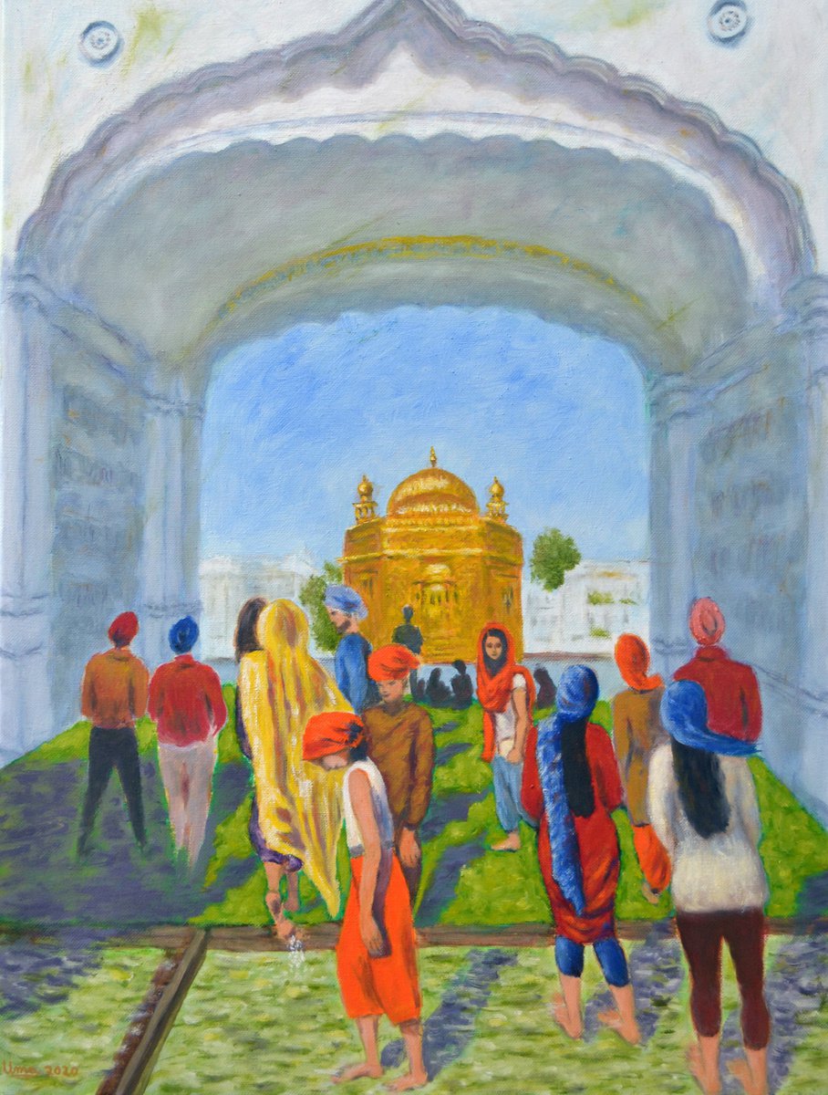 Impressionistic Cityscapes Oil Painting By Uma Krishnamoorthy, 18 X 24", Golden Temple Series 5, Original Artwork