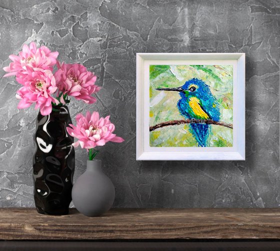 Hummingbird Painting Original Art Bird Artwork Mini Wall Art