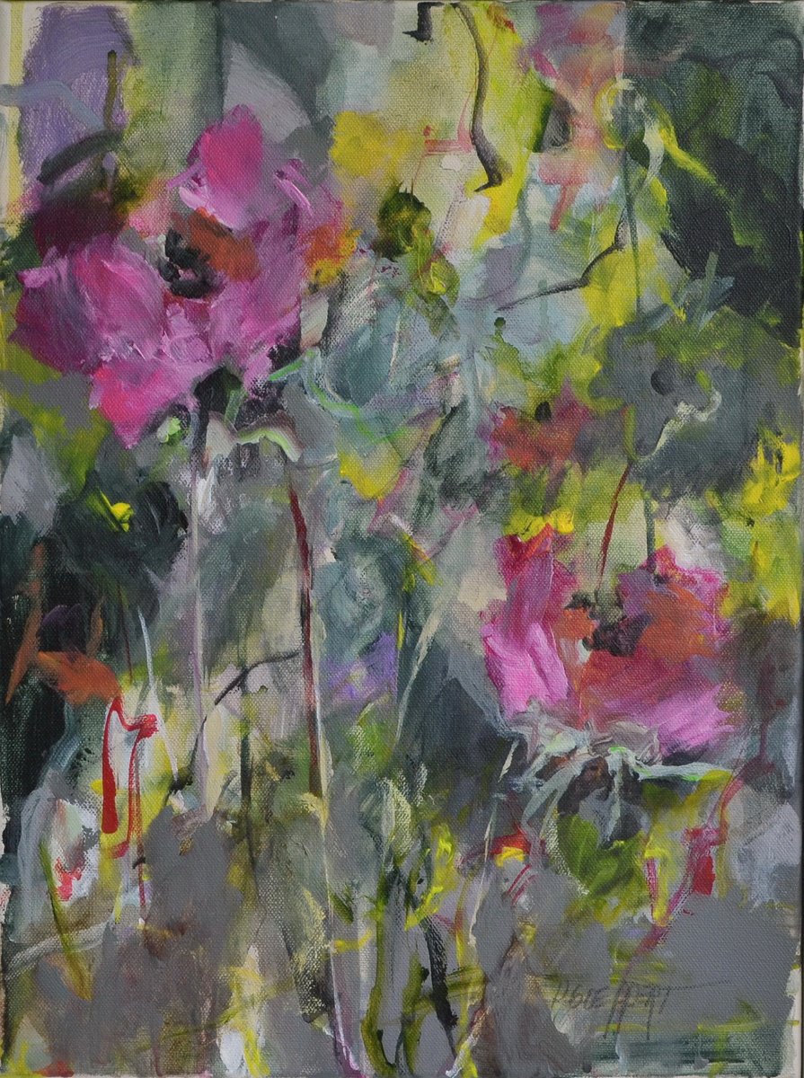 Impressionistic Botanical Acrylic Painting By Karin Goeppert, 13 X 17", Mayflowers Ii, Original Artwork