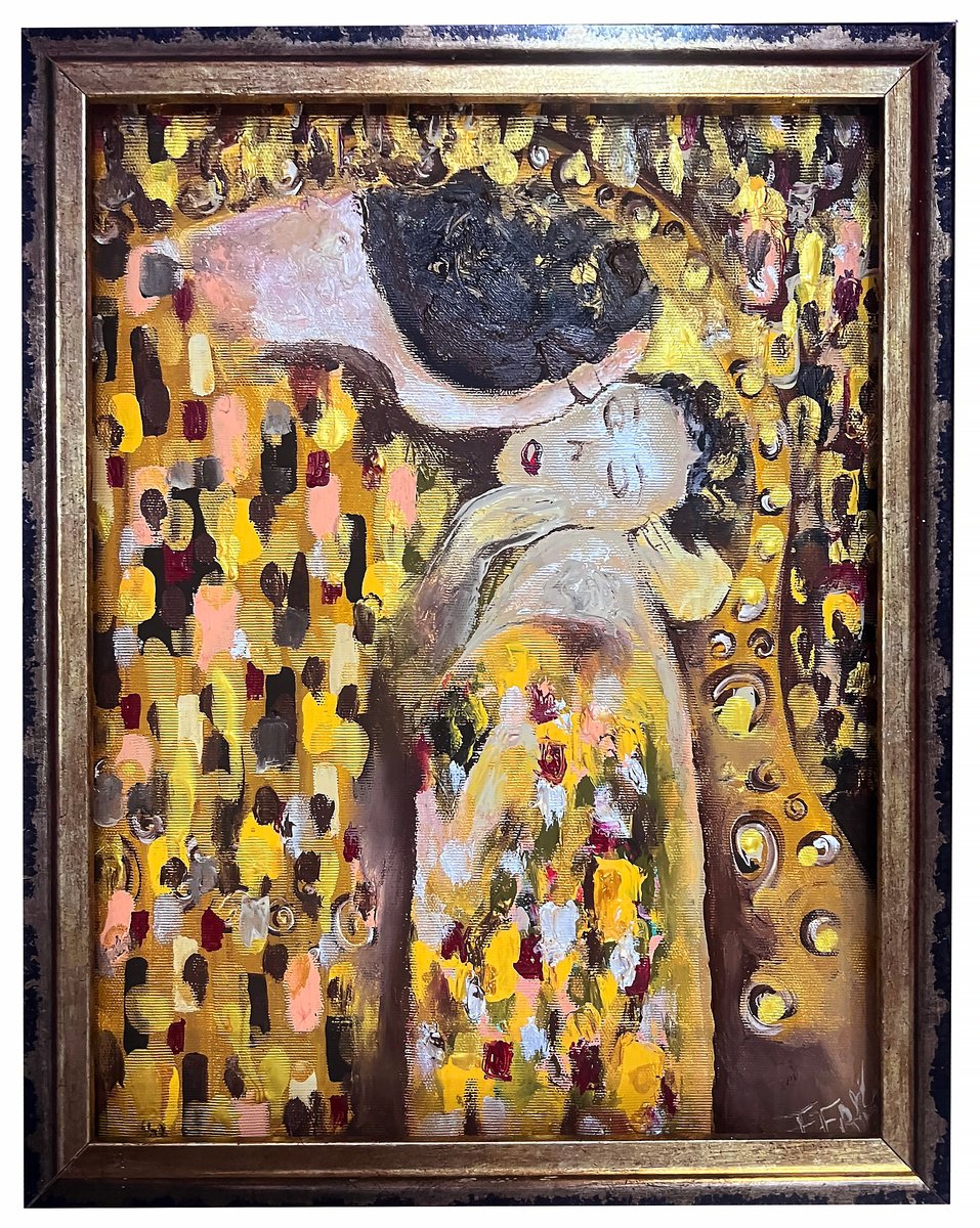 Impressionistic Portrait Painting By Eleonora Bakalova, 15 X 18, The Fiery Kiss, Original Artwork