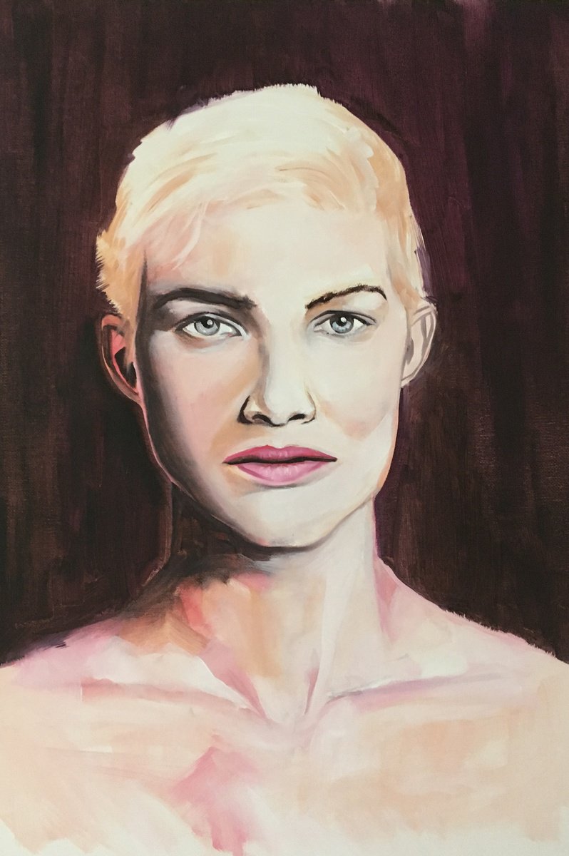 Urban And Pop Portrait Oil Painting By Kujbus Janos, 16 X 24", Serenity, Original Artwork