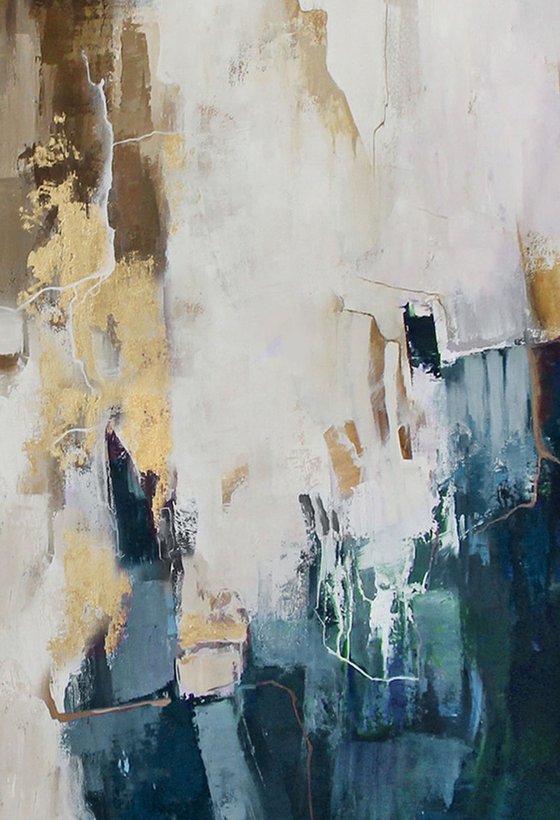"Breeze 2" Teal gold gray abstract art