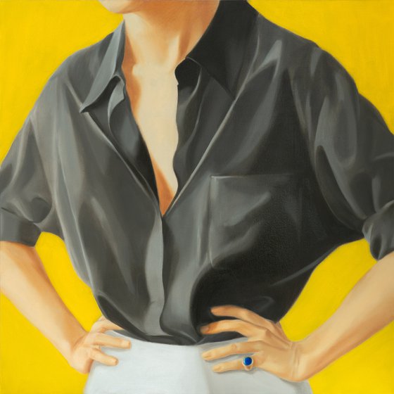 Black Shirt and Blue Ring