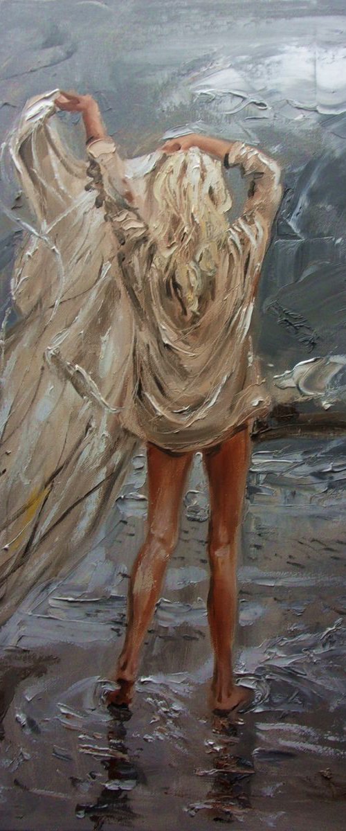 " DANCING WITH THE WIND ... " SEA original painting palette knife GIFT MODERN URBAN ART OFFICE ART DECOR HOME DECOR GIFT IDEA by Monika Luniak