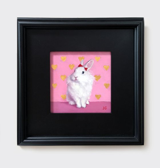 Nellie. Framed. Original oil painting. Animal portrait. Bunny artwork.
