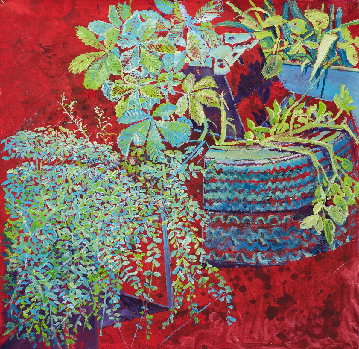 Impressionistic Landscape Oil Painting By Dominic Virtosu, 42 X 42, Day Of Red And Blue, Original Artwork