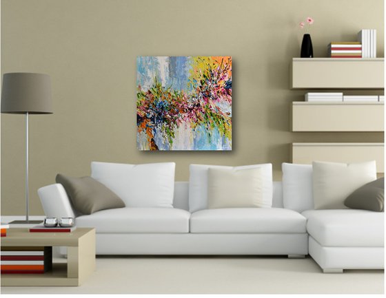 Autumn Bloom - Abstract Floral Painting, Impasto palette knife artwork