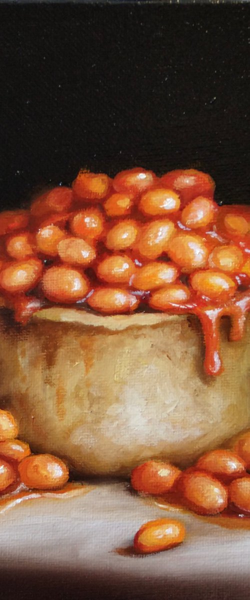 Scotch pie with beans on top still life by Jane Palmer Art