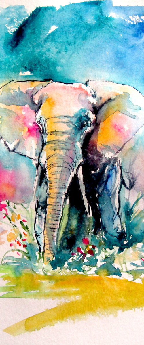 Colorful elephant with flowers by Kovács Anna Brigitta