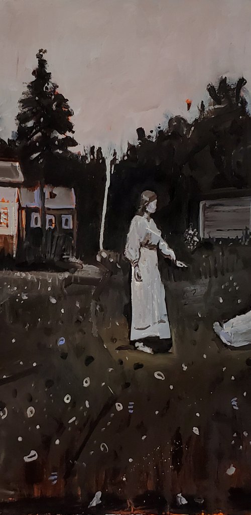 Holly Confronts Ivy in the Backyard (Sold) by Shelton Walsmith