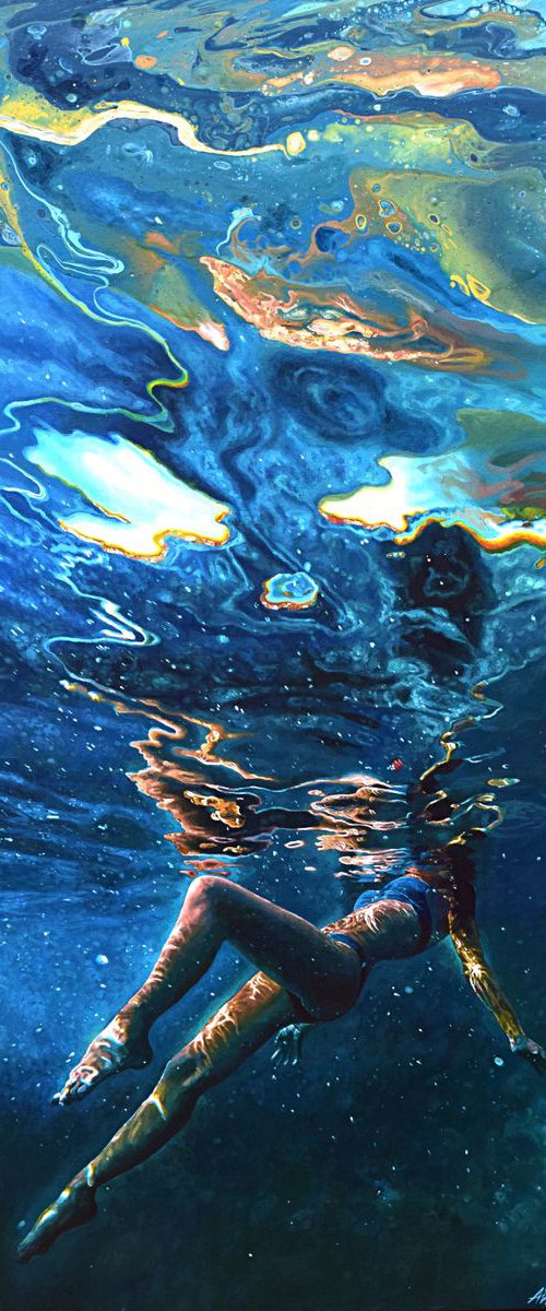 From Out of Darkness - Underwater Painting by Abi Whitlock