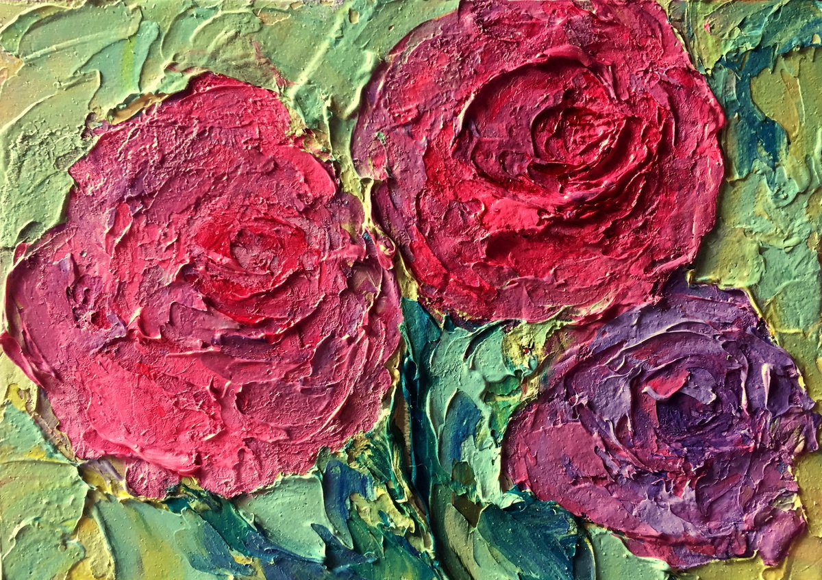 Roses Cold wax oil painting by Alena Rumak