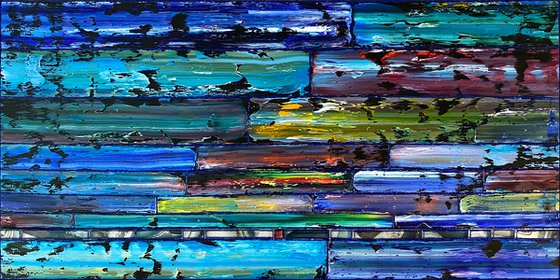 "Cooling It Down" - Original PMS Large Assemblage Sculptural Painting On Wood and Marbled Glass Backsplash Tile - 48 x 24 inches