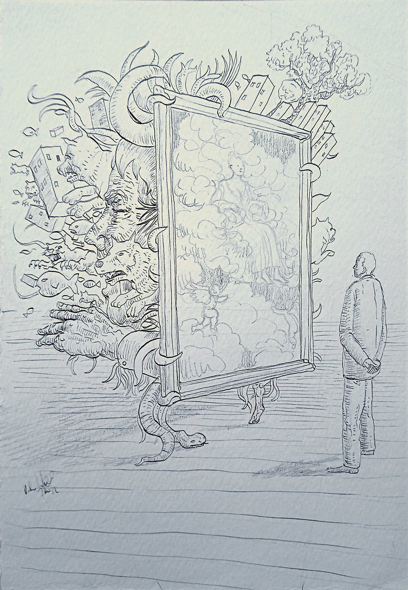 Illustrative Portrait Drawing By Paolo Beneforti, 6 X 9", Behind It, Original Artwork