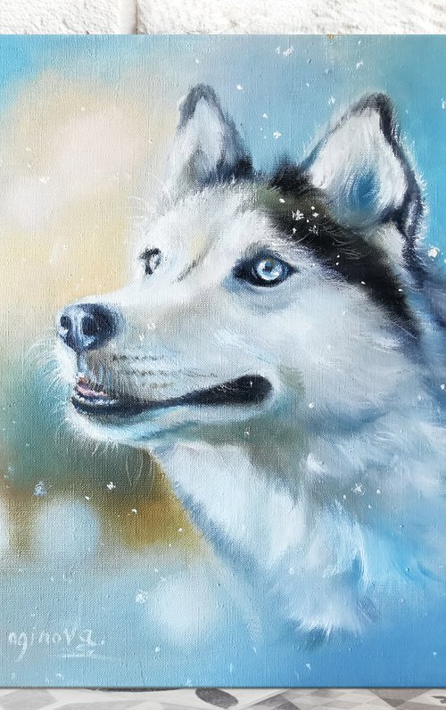 Husky oil painting, Husky wall art, Cat wall art, Dog lover gift by Annet Loginova