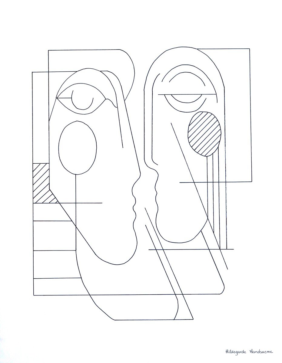 Organic Portrait Ink Drawing By Hildegarde Handsaeme, 20 X 26, Beyond The Lines, Original Artwork