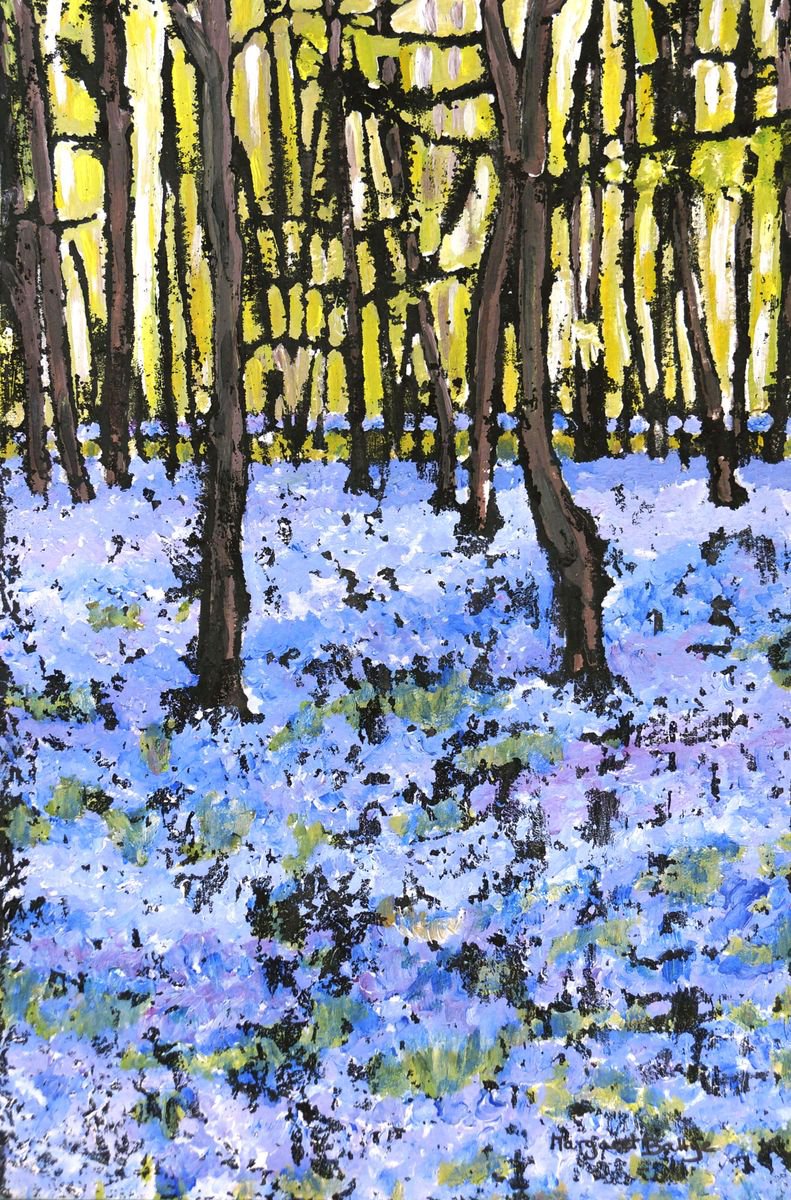 Bluebell Wood - Framed - Ready To Hang - Ink Resist Painting by Margaret Battye