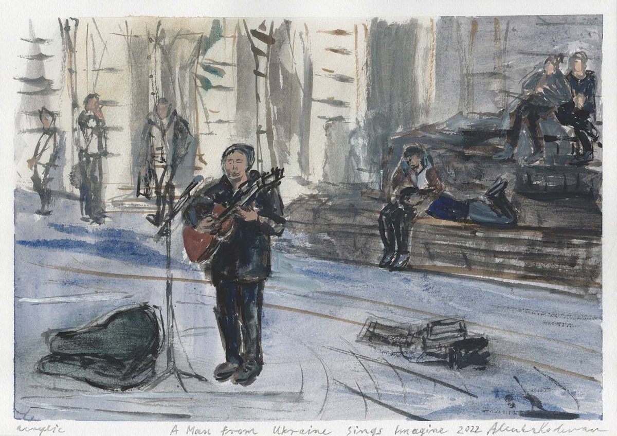 Expressive Portrait Drawing By Alenka Koderman, 12 X 8, A Man Sings Imagine, Original Artwork