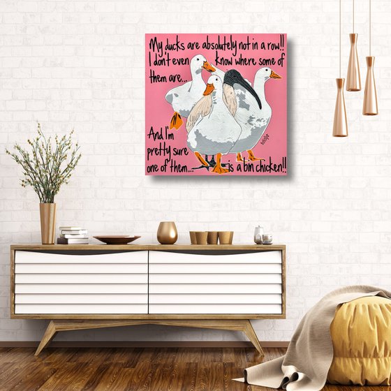 Ducks in a Row Pink Bin Chicken 61cm x 61cm