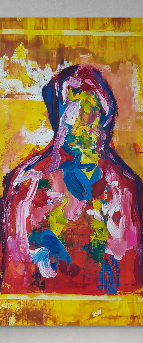 S. N-3 (XXL) - (H)130x(W)106 cm. Contemporary Abstract Expressionist Religious Icon by Retne