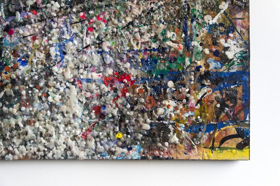 "Artist table" (117x51x2,8 cm) - Collectors item (abstract, gouache, original, painting, coffee, acrylic, oil, watercolor, encaustics, beeswax, resin, wood, fingerpaint)
