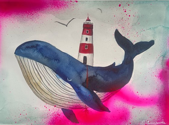 Whale with lighthouse (small)