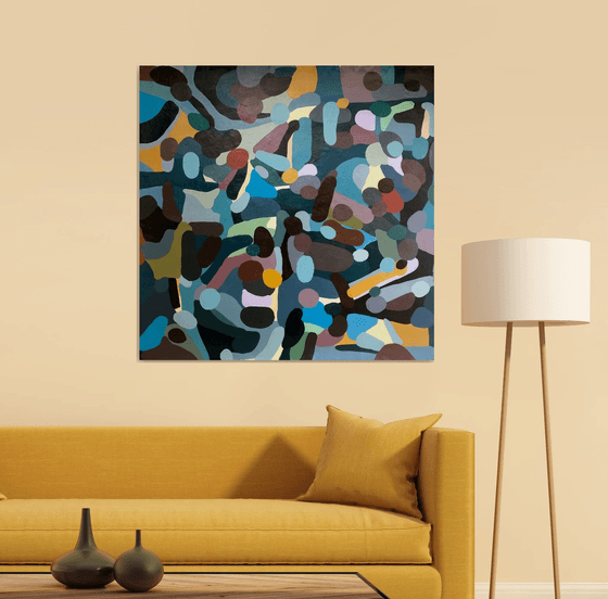 Abstract painting. Blue leaves