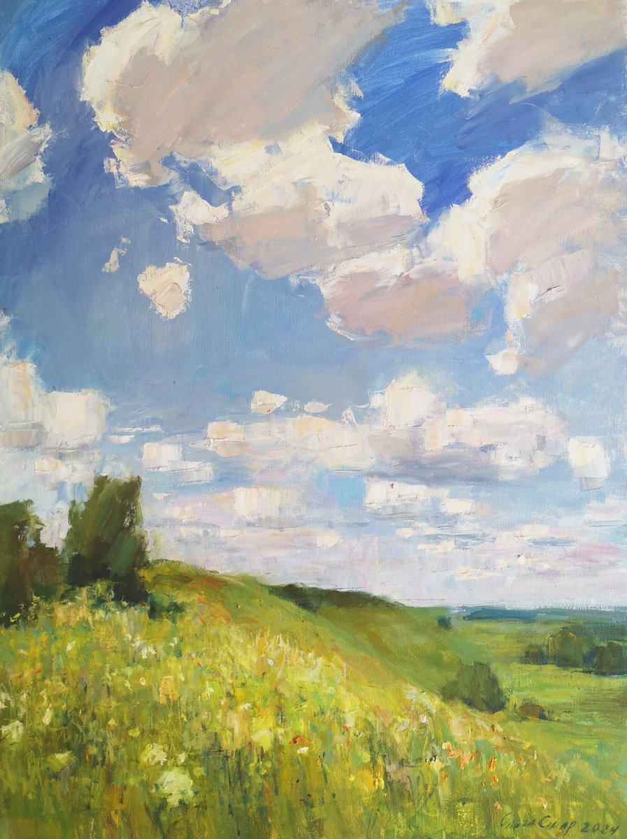 Impressionistic Landscape Oil Painting By Olga Samar, 24 X 31", In Spaces, Original Artwork