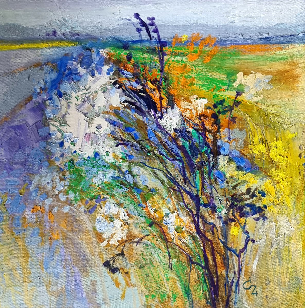 Impressionistic Landscape Oil Painting By Victoria Cozmolici, 20 X 20", Summer, Original Artwork