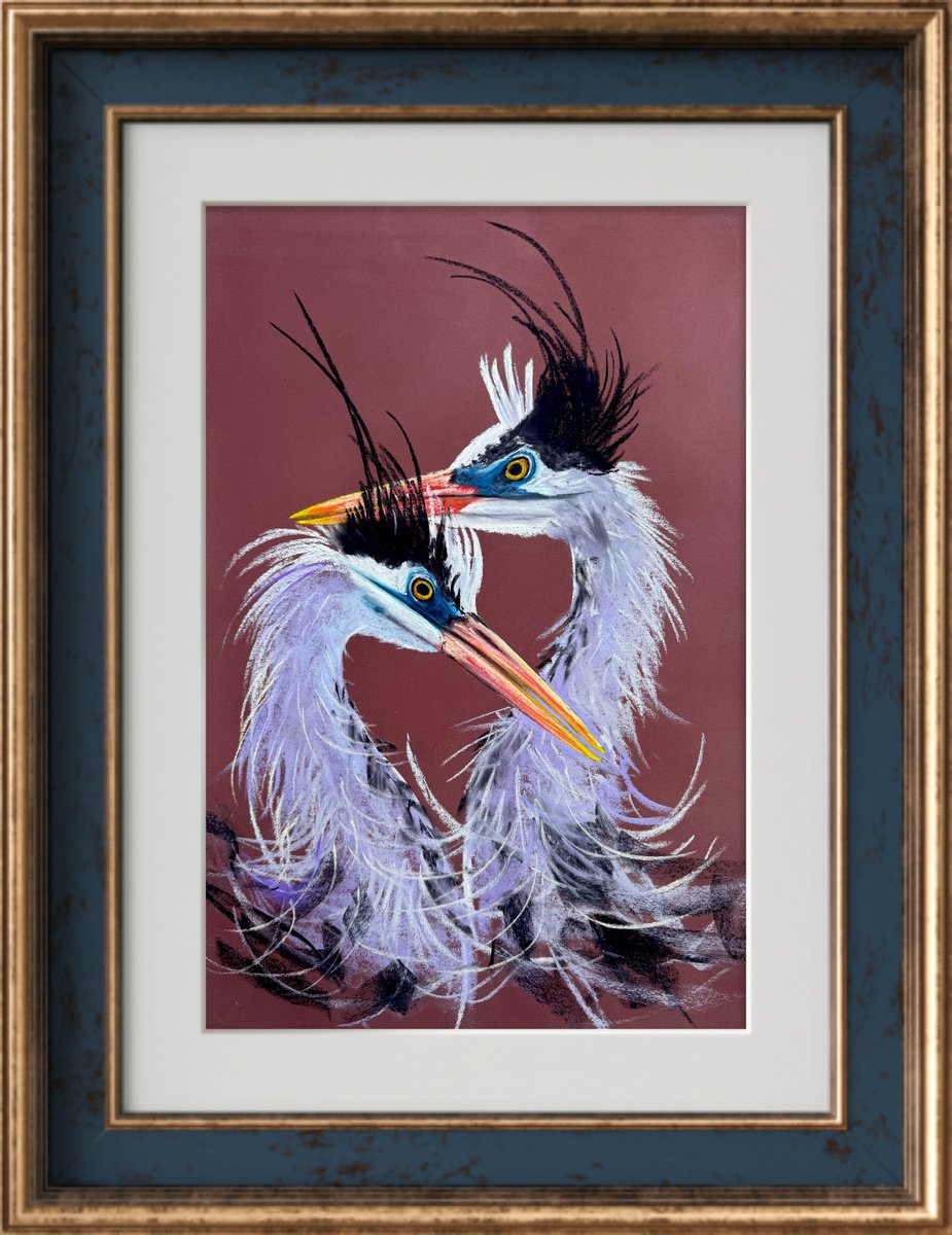 Expressive Pastel Drawing , Twin Herons Soft Pastel By Yuliia Sharapova, 18 X 24, Artwork For Sale On Artfinder
