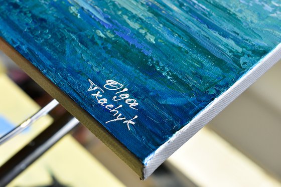 Sunrise - Impressionist seascape painting, ocean sunrise palette knife art