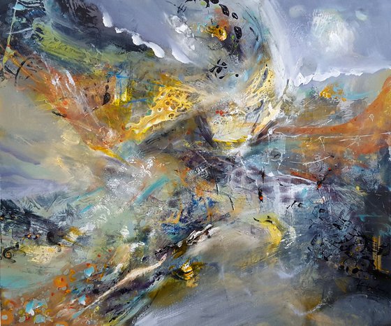 VERY LARGE FANTASTIC COLORS COMPOSITION ABOUT CHILDHOOD DREAMS ONEIRIC ART CHILDISH HARMONY FLY BIRDS by O KLOSKA