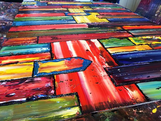 "We Can Do It" - Save As Series + FREE USA SHIPPING - Original Xt Large PMS Abstract Triptych Oil Paintings On Recycled Wood - 108" x 40"