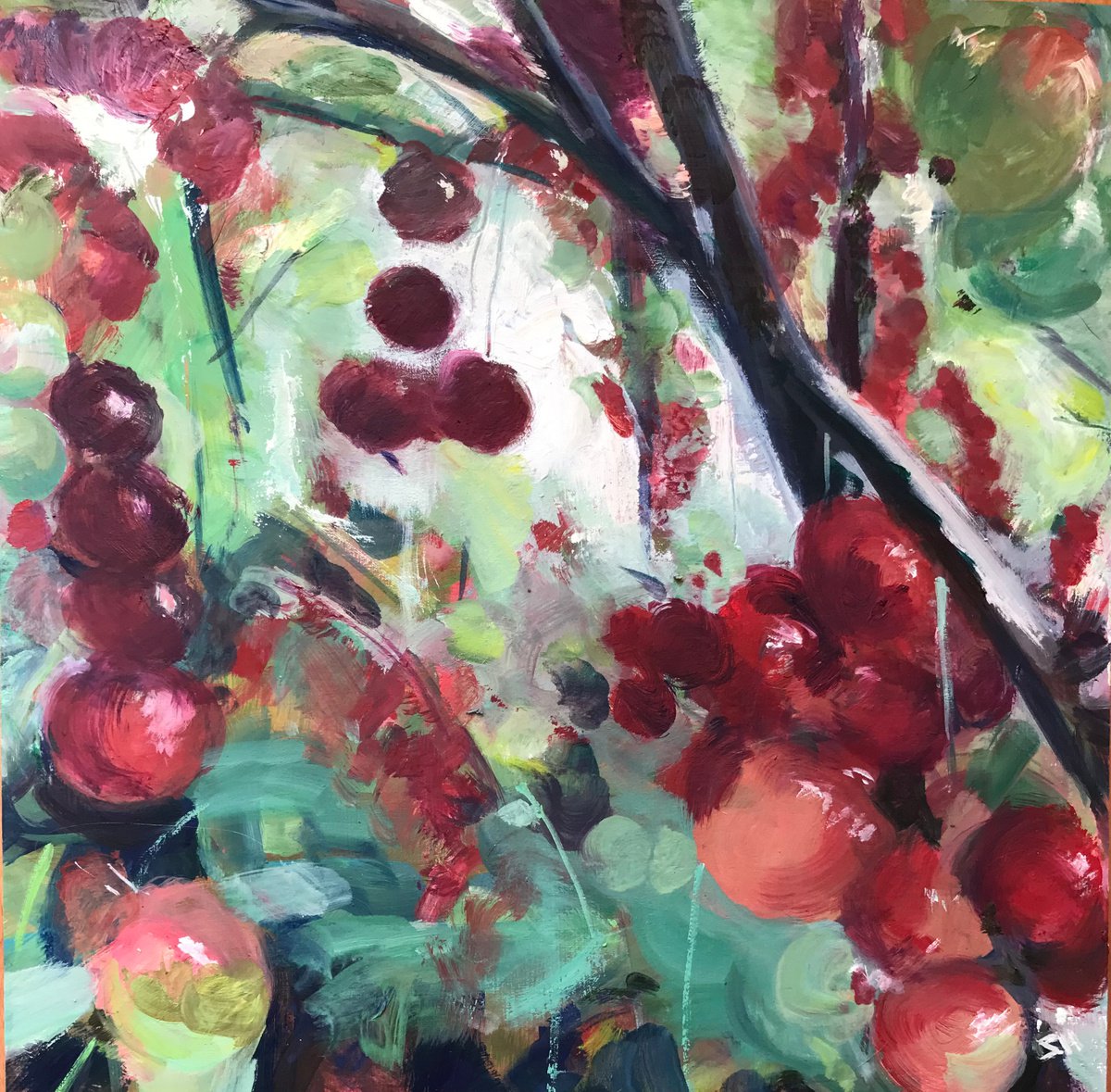 Impressionistic Botanical Oil Painting By Sandra Haney, 12 X 12", Redcurrant Bush 2, Original Artwork