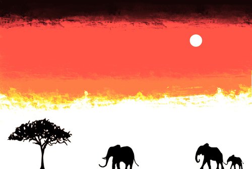 Elephants at Red Sunset africa animal elephant print by Stuart Wright