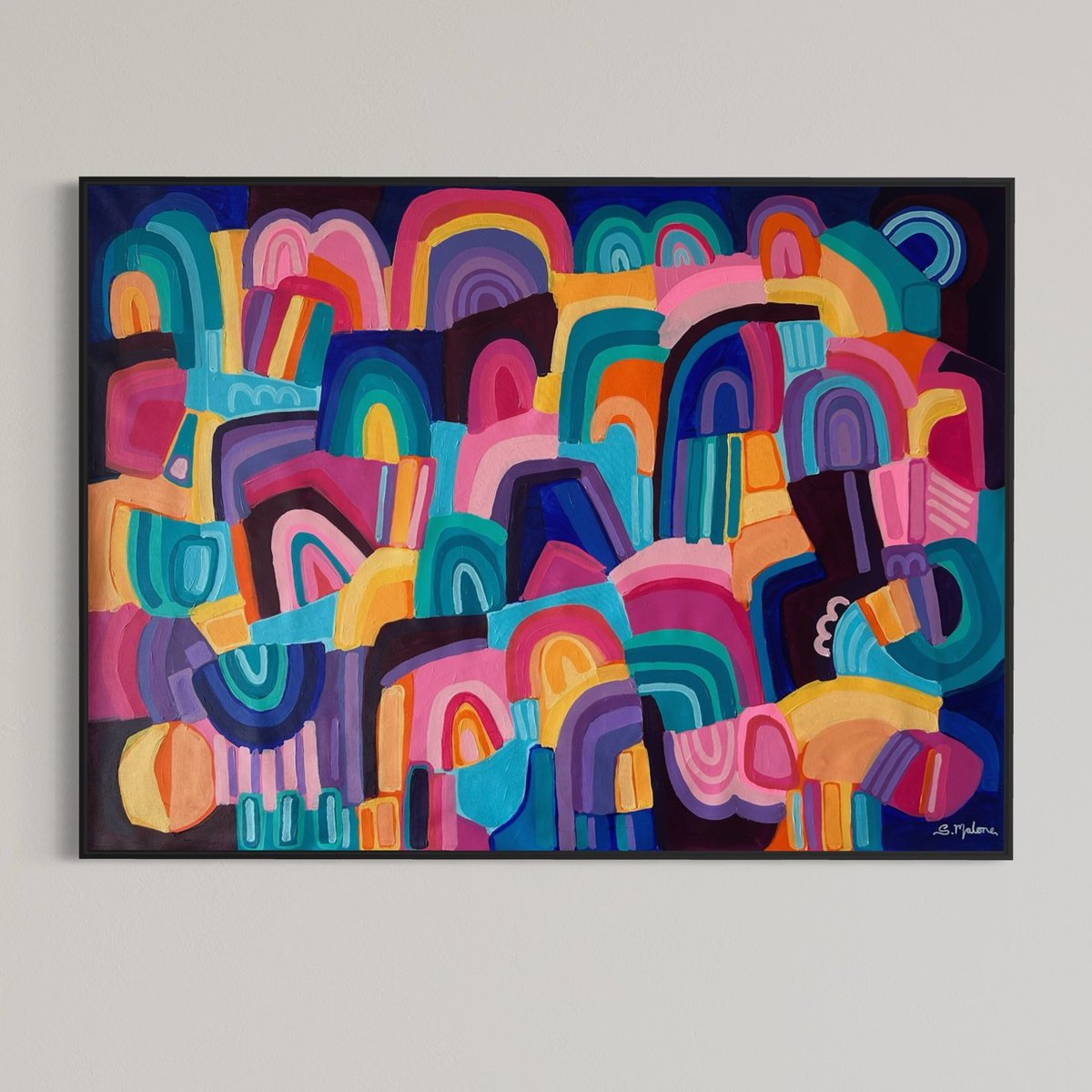 Abstract Acrylic Painting By Samantha Malone, 51 X 37", Happy Hills, Original Artwork