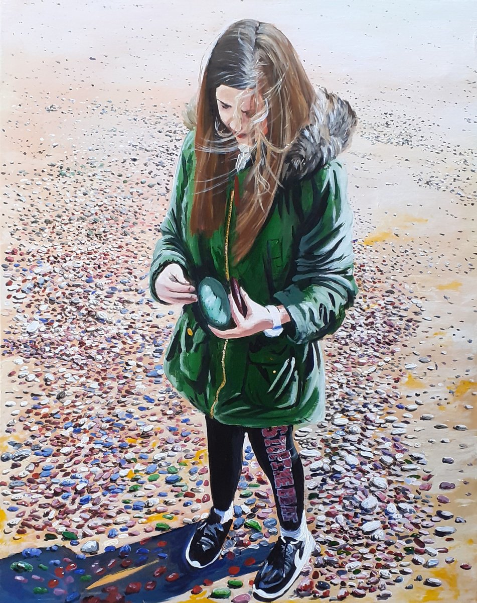 Photorealistic Landscape Acrylic Painting By Cathal Gallagher, 24 X 30, Picking Thoughts, Original Artwork