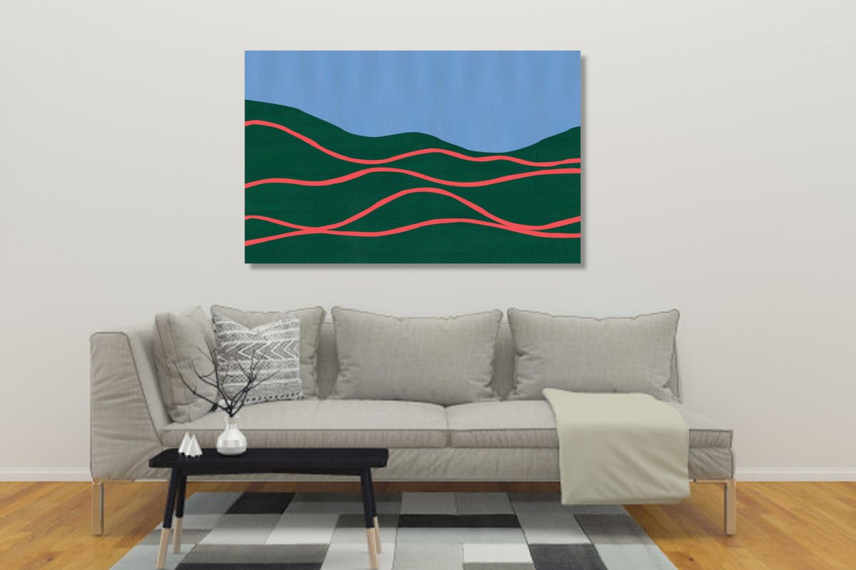 Abstract Landscape Acrylic Painting By Marina Krylova, 43 X 28", Abstract Landscape #36, Original Artwork