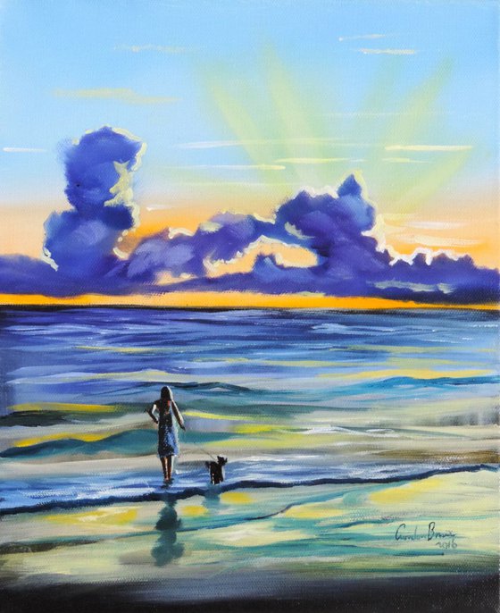 Evening beach walk / a sunset on the beach painting